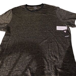 Guess metallic thread gold and blk pinstripe t shirt